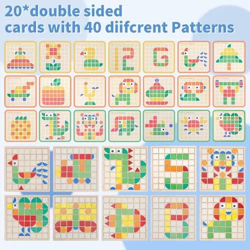 Miniatura 4 de Montessori Tangram Educativo, Juguetes de Rompecabezas de Formas Geométricas con 120 piezas de Bloques de Rompecabezas de Madera y 20 piezas