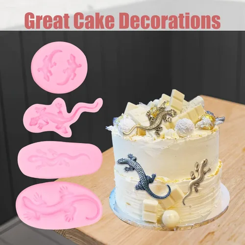 Miniatura 6 de Lizard Gecko - Molde para fondant, 4 unidades, moldes de silicona para dulces de chocolate para decoración de pasteles, decoración de cupcakes