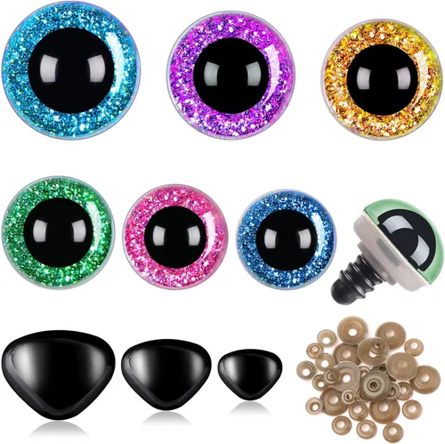 UPINS 180 piezas de 10-20 mm de ojos y narices de seguridad grandes con arandelas para ojos de animales de peluche amigurumi, ojos de muñeca de