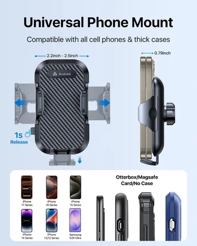 Miniatura 5 de andobil 2026 Soporte para teléfono de coche mejorado, soportes para teléfono de grado militar para la rejilla de ventilación de su coche, clip