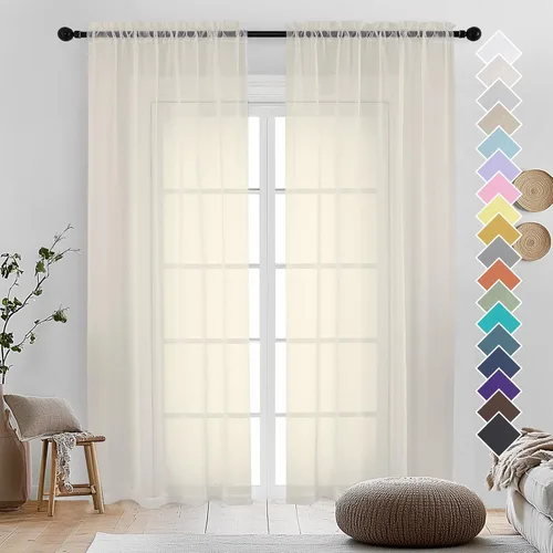 Miniatura 105 de OVZME - Cortinas traslúcidas blancas de 45 pulgadas de largo, 2 paneles, cortinas de gasa con bolsillo para barra para ventanas pequeñas, cada una