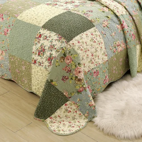 Miniatura 5 de vctops Juego de colcha acolchada de algodón con retazos bohemios, tamaño Twin, 2 piezas, suave, reversible, ligero, juego de cubrecama con estampado