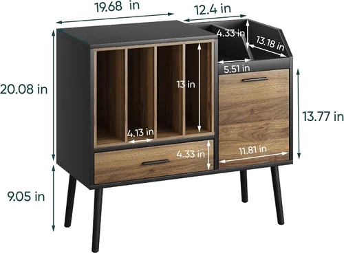 Miniatura 7 de Semiocthome Soporte para tocadiscos con caja de almacenamiento de vinilo anidable, mesa de tocadiscos con cajón, un gabinete, área de almacenamiento