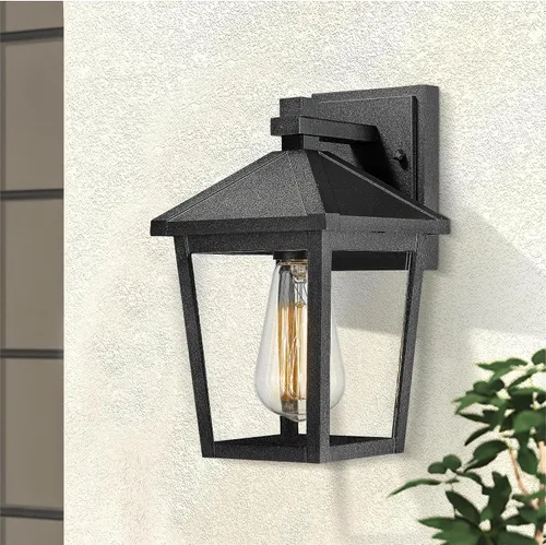 zeyu 20076BS BK - Lámpara de porche al aire libre, 10.5 pulgadas, moderna, para montaje en pared, aluminio fundido a presión con vidrio