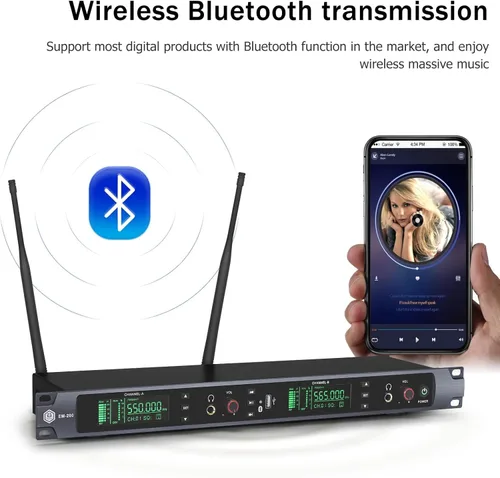 Miniatura 6 de W IN-MIX EM200 UHF Sistema de monitor intrauditivo inalámbrico - 2 canales con 6 paquetes mono IEM System, tecnología PLL, rango de 300 pies