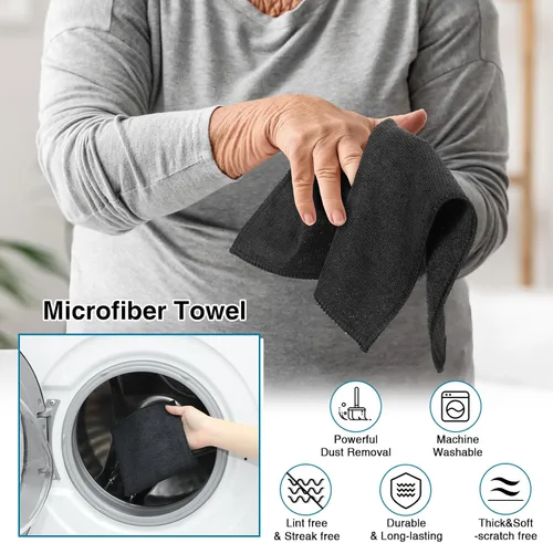Miniatura 3 de Macarrie - 200 paños de limpieza de microfibra, toallas de microfibra para automóvil, paños de lavado absorbentes, reutilizables, sin pelusas, Negro