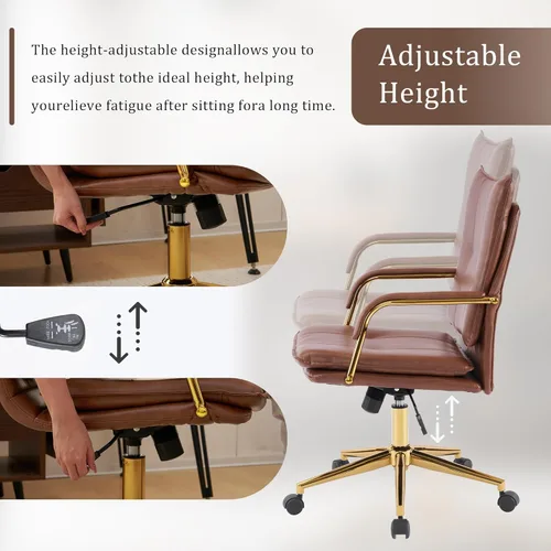 Miniatura 5 de MOJAY Silla de oficina, silla de escritorio de cuero, silla de escritorio marrón, silla de oficina moderna de mediados de siglo, silla de asiento