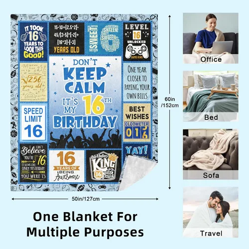 Miniatura 5 de Regalos de cumpleaños para niños de 16 años, regalos de cumpleaños número 16 para niños, ideas de regalo de cumpleaños de 16 años, manta de 16 Años
