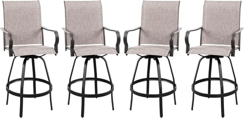 Miniatura 15 de Vongrasig 6 Sillas Giratorias de Bar para Patio Exterior, Taburetes de Bar Altos con Textil Acolchado Tipo Cabestrillo para Todo Clima, Juego