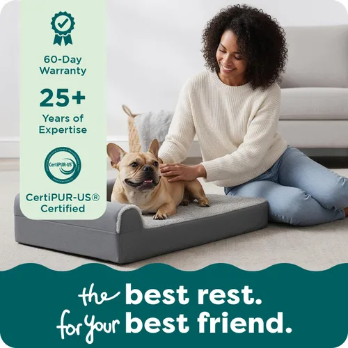 Miniatura 9 de Furhaven - Cama ortopédica de espuma para perros, de piel sintética y gamuza, en forma de L, en dos tonos estilo caja de huevos, color gris piedra