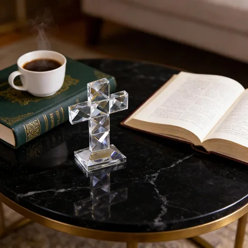 Miniatura 4 de QFkris Cruz de Cristal Tradicional Cruz de Pie en Base Cruz Transparente de Vidrio de 12.7 cm de Altura Figura de Mesa Cristiana para Decoración