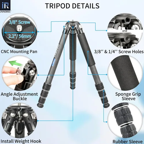 Miniatura 6 de Trípode de fibra de carbono-INNOREL CT85C - Trípode de viaje portátil profesional compacto para cámara de video digital DSLR, carga de 55.1 lb/25