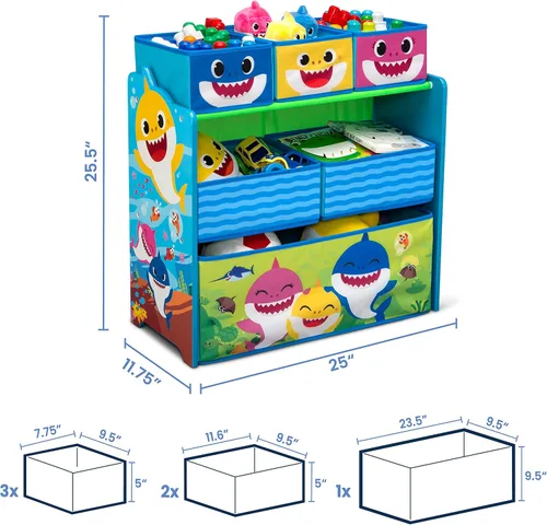Miniatura 5 de Delta Children - Escritorio con silla y compartimento de almacenamiento + Organizador de juguetes para 6 contenedores con diseño de tiburón bebé