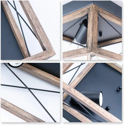 Miniatura 2 de VILUXY Lámpara de techo rectangular industrial retro con pantalla de madera para pasillo, entrada, passway, comedor, dormitorio, balcón, sala