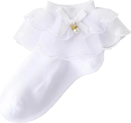 Miniatura 14 de Looching Calcetines de encaje con volantes para niñas pequeñas, de algodón, con volantes, con lazo, paquete de 5