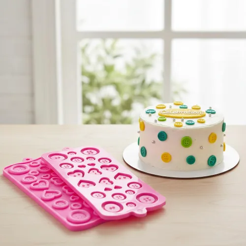 Miniatura 4 de Rosa 2 botones redondos de silicona y corazón chocolate DIY molde Baby Shower Fondant Cute Sugar Craft Chocolate Chip