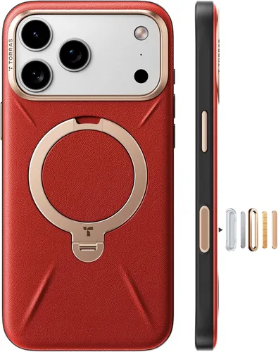 Miniatura 14 de TORRAS Q3 VegSkin - Funda de piel para iPhone 17 Pro Max, soporte magnético giratorio de 360 grados, compatible con MagSafe, control de cámara, a