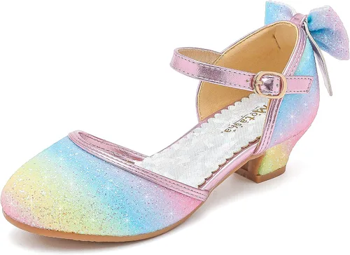 Sandalias para niñas, tacones cerrados, para boda, fiesta, princesa, lazo con lentejuelas para niños pequeños y grandes