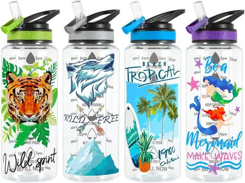 Miniatura 6 de Botella de agua de 32 onzas – Tritan libre de BPA, boca ancha, tapa abatible con pajilla, fácil de abrir, ligera, a prueba de fugas, con diseño