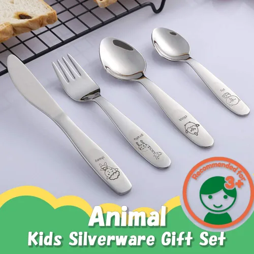 Miniatura 2 de Juego de cubiertos para niños pequeños de acero inoxidable 18/8, 4 piezas, tenedor, cuchara y cuchillo, cubiertos para niños a partir de 3 años