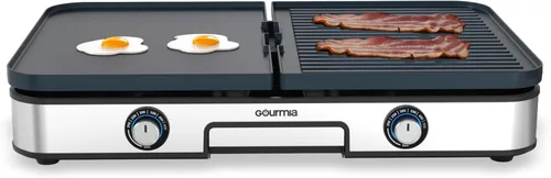 Gourmia - Combo eléctrico de parrilla y plancha para interiores 3 en 1 – Zonas de cocción duales independientes, placas de cerámica antiadherentes