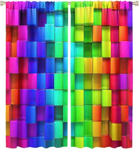 Miniatura 99 de Cortinas opacas abstractas de arco iris, pintura de color arcoíris con gotas, diseño gráfico creativo con bolsillo para barra, para sala de estar