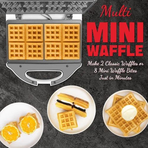 Miniatura 2 de SugarWhisk Máquina para Hacer Waffles Cuadrada, Máquina para Hacer Mini Waffles Clásicos de 2 x 4, Plancha para Waffles, Placas de Cocción Duales