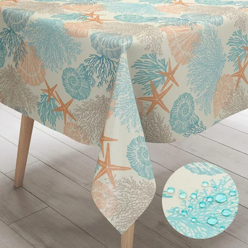 Miniatura 9 de Mantel redondo náutico costero de 60 pulgadas – Mantel con estampado de océano de playa, impermeable, resistente a las manchas, sin arrugas