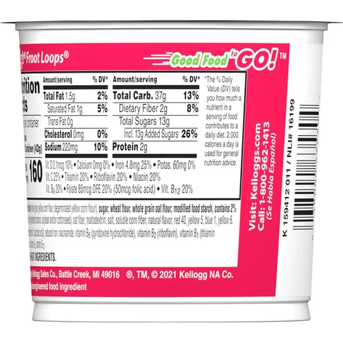 Miniatura 3 de Kellogg's Froot Loops - Tazas de cereales para el desayuno, sabor a frutas, aperitivos de desayuno con vitamina C, original, caja de 18 onzas