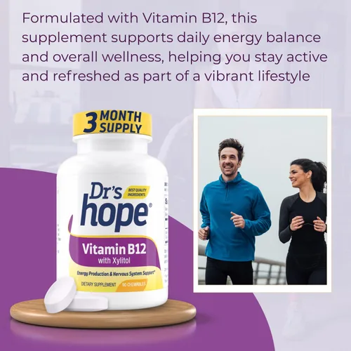 Miniatura 3 de Dr's Hope Vitamina B12-1000 mcg, 90 cápsulas masticables Aumenta el metabolismo, la producción de energía, el apoyo del sistema nervioso 90