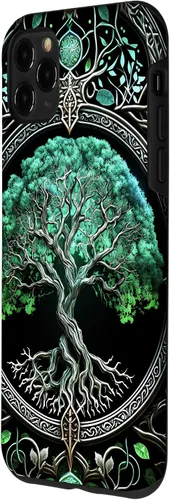 Miniatura 2 de Funda para iPhone 11 Pro Max Tree Of Life Yoga espiritual celta vikinga, verde y negro