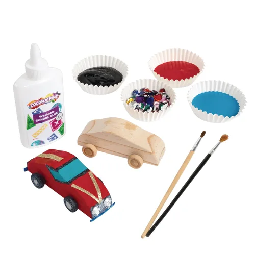 Miniatura 4 de Colorations Coches de madera, juego de 12, ruedas móviles que ruedan, listos para pintar autos, kit de manualidades de madera para bricolaje