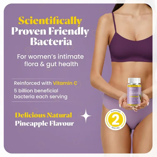 Miniatura 2 de Gomitas probióticas vaginales para mujer, apoyo de VB y olor, equilibrio de pH, flora íntima y salud intestinal, cepas avanzadas de Lactobacillus +