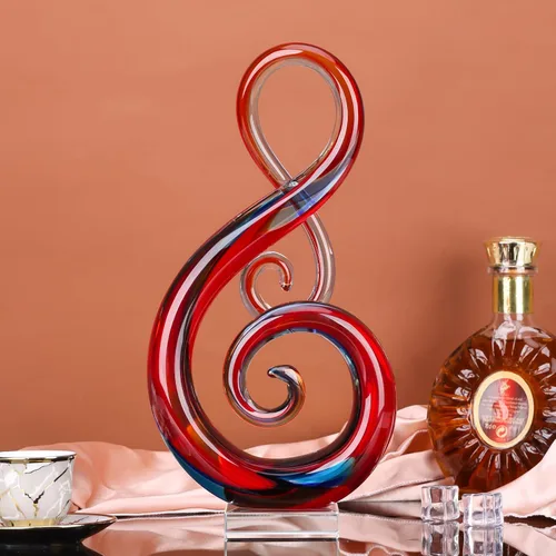 Miniatura 6 de LCCCK Escultura de vidrio grande de 13 pulgadas de alto, figuras de vidrio soplado a mano color rojo, decoración de música artística, gafas rojas