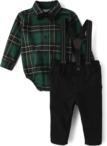 The Children's Place Conjunto de 2 piezas de camisa de vestir y pantalones de manga larga para bebés niños y recién nacidos