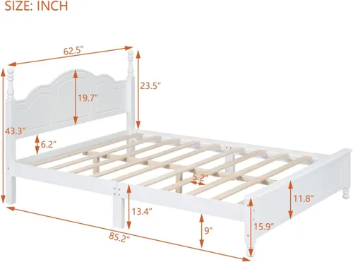 Miniatura 2 de Marco de cama de madera de pino de estilo retro con cabecero, no necesita caja de resortes, nogal oscuro