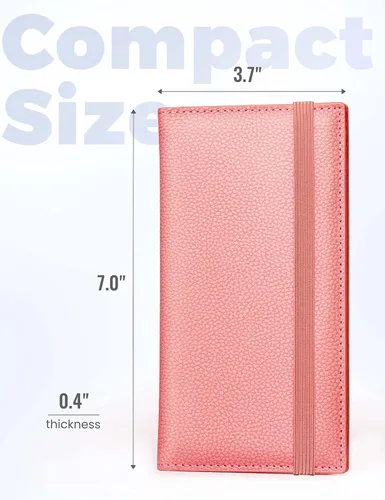 Miniatura 57 de Yarnic Funda para chequera personal, soporte para chequera con soporte para bolígrafo y divisor de plástico transparente integrado para cheques Rosa