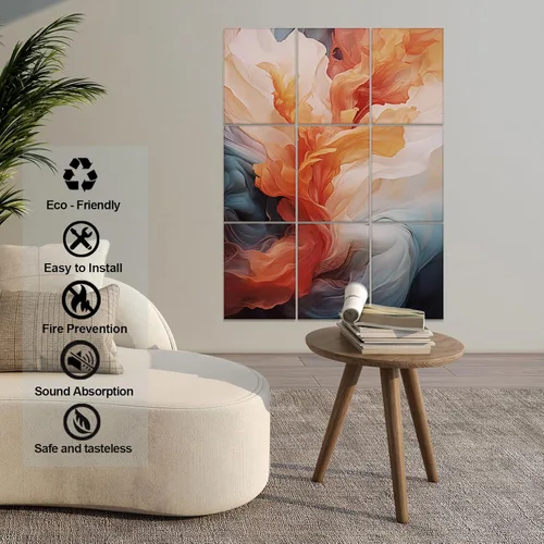 Miniatura 3 de Paquete de 9 paneles acústicos de arte para pared, paneles absorbentes de sonido de 48 x 36 pulgadas, paneles decorativos de amortiguación