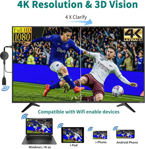 Miniatura 2 de Adaptador Dongle de Visualización HDMI Inalámbrico 4K 1080P, Transmisión WiFi de Películas, Receptor para i-Phone, i-Pad, iOS, Android, Tablet, Negro