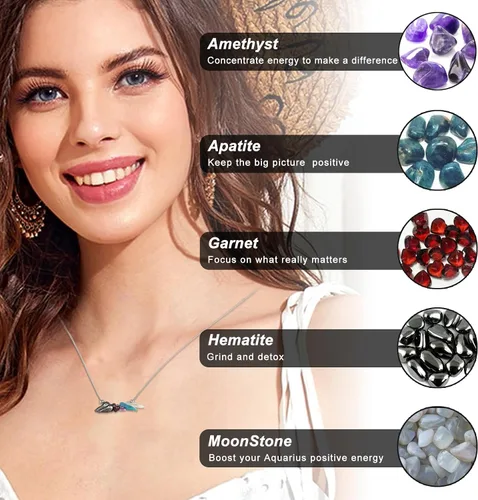 Miniatura 5 de Collar del zodiaco para mujer, cristales naturales y piedras curativas, gargantilla de signo del zodiaco con cuentas de Piscis, collares de chakras
