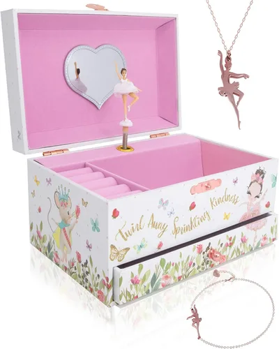The Memory Building Company Caja de música Joyero de bailarina para niñas y niños con collar y pulsera a juego Regalos de cumpleaños para niñas de