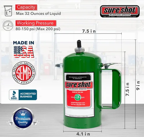 Miniatura 3 de SURE SHOT A1000G - Pulverizador sin aerosol de 1 cuarto de galón, pulverizador presurizado rellenable para aceite, solvente, desengrasantes