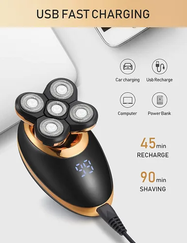Miniatura 7 de Afeitadoras eléctricas para hombres, afeitadoras 5 en 1 de cabeza calva para hombres, 5D flotante inalámbrica, recargable, portátil, kit de aseo