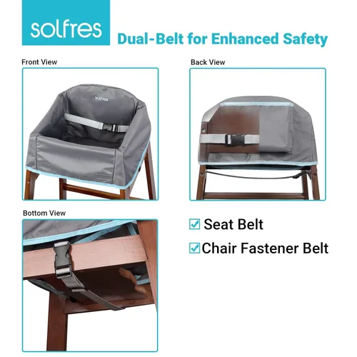 Miniatura 2 de Funda para silla alta de bebé de doble cinturón, sin plomo ni ftalatos, material resistente y robusto, funda impermeable lavable para sillas altas