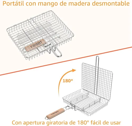 Miniatura 5 de ORDORA Cesta para parrilla, cesta para parrilla de pescado, cesta de barbacoa de acero inoxidable resistente al óxido para carne, bistec, etc.
