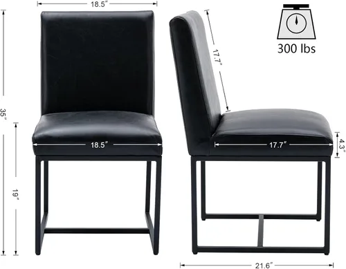 Miniatura 2 de VESCASA Sillas de comedor tapizadas de piel sintética con marco de metal negro, silla de cocina acolchada moderna de mediados de siglo