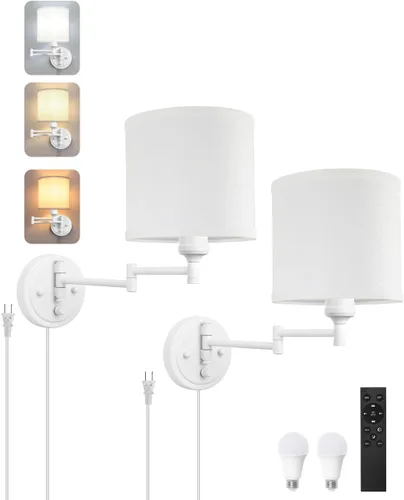 Miniatura 19 de GOODATE Apliques de pared regulables, lámpara de pared con brazo oscilante, juego de dos apliques de pared, lámpara de pared enchufable, juego de 2