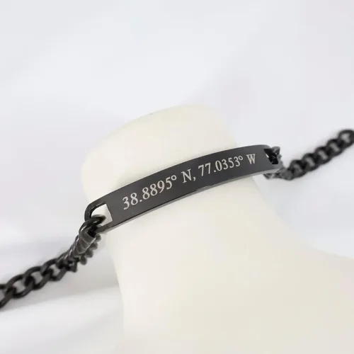 Miniatura 9 de Pulsera Grabada Personalizada con Escritura a Mano Personalizada o Texto Mecanografiado Pulsera de Cadena Bordillo de Acero Inoxidable en Acabado