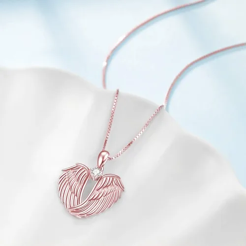 Miniatura 3 de YFN Collar de alas de ángel de plata de ley 925 con colgante de alas de ángel guardián, collar de piedra natal para mujeres y niñas, joyería