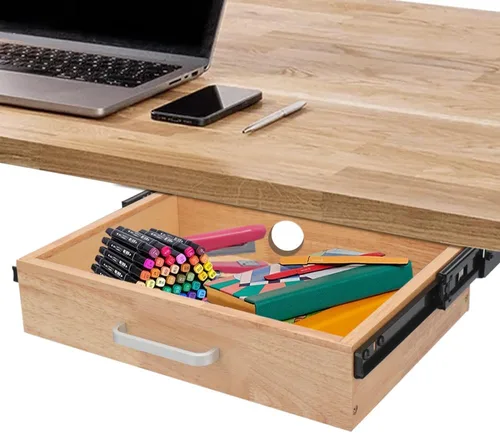 Miniatura 10 de Cajón extraíble deslizante montado debajo del escritorio de madera mejorado, con rodamientos de bolas, organizador de almacenamiento para cajones